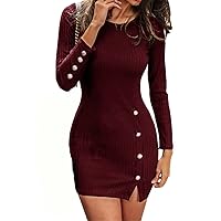 Andongnywell Women's Long Sleeve Sexy Bodycon Mini Dress Slit Dress with Buttons Detail Bodycon Dresses