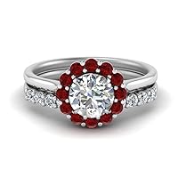 Choose Your Gemstone Flower Ring With Diamond CZ Band sterling silver Round Shape Wedding Ring