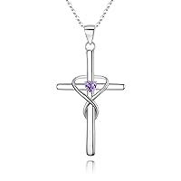 EVER FAITH 925 Sterling Silver Birthstone Cross Necklace for Women, Heart Cubic Zirconia Infinity Cross Pendant Necklace Birthday/Mothers Day/Valentines Day/Christmas Jewelry Gift for Her
