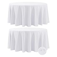 2 Pack Waterproof Round Tablecloth, 120 Inch, Stain Resistant and Wrinkle Polyester Table Cloth, Fabric Table Cover for Kitchen Dining, Wedding, Party, Holiday Dinner-White