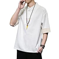 Summer Men's Short-Sleeve T-Shirt, Chinese Style, Youth, Cotton and Linen Blend, Casual Retro Shirt