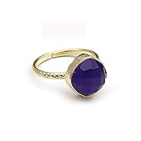 Handmade Adjustable Ring | Ink Blue Cushion Shape Gemstone Ring | Gold Plated Single Stone Ring | Gift For Her Jewelry 1094 63F