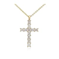 ABHI 2 CT Princess Created Diamond Religious Cross Pendant Necklace 14K Yellow Gold Finish
