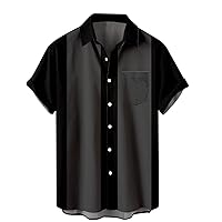 Hawaiian Shirt for Men Fashion Color Stitching Turndown Collar Short Sleeve Summer Top Button Down Shirts with Pocket