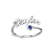 Birthstone Rings Name Ring Personalized for Women Mothers Day Jewelry Teen Girls Gifts With Birthstones Mother 1 Stone Daughter Cute Sterling Silver Aesthetic Simple Dainty Thumb Custom