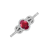 Oval Cut Ruby & Round Diamond 1 1/6 ctw Women Love Knot Halo Engagement Ring 14K Gold