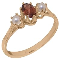 Solid 10k Gold Natural Garnet & Cultured Pearl Womens Ring (Yellow, Rose, White Gold options) - Sizes 4 to 12 Available