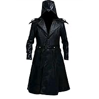RSH Leathercraft Men's Assassin Black Genuine Sheepskin Leather Trench Long Coat
