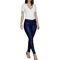Womens High Waist Faux Leather Pants Leggings Women's Fashionable Pure Color PU Leather Pants Sexy Skinny
