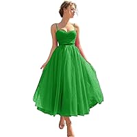 Women's Spaghetti Straps Prom Dress Tea Length Tulle Gowns Formal Party Evening Dress Party Gown