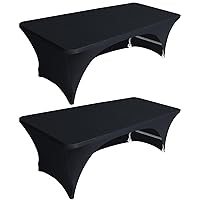 Eurmax USA Spandex Table Cover 6 ft. Fitted 30+ Colors Polyester Tablecloth Stretch Spandex Table Cover-Table Toppers,6 FT Table Cover Open Back (Black,2 Pack)