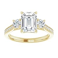 10K Solid Yellow Gold Handmade Engagement Ring 1 CT Emerald Cut Moissanite Diamond Solitaire Wedding/Bridal Ring Set for Women/Her Propose Rings, Perfact for Gift Or As You Want