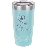 Stethoscope Registered Nurse Personalized Add Your Custom Text Insulated Tumbler 20 Oz Travel Coffee Mug Customizable (Light Blue)