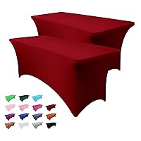 2 Pack 8FT Table Cloth for Rectangle Table Burgundy Tablecloth Rectangular Fitted Stretch Spandex Table Covers 8 ft for Birthday, Cocktail, Wedding, Banquet Spring Summer Outdoor Party