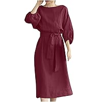 Womens Long Short Sleeve Dresses Dresses for Women Crew Neck Linen Beach Hawaiian Maxi Long Dresses 2024