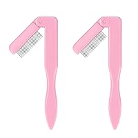 G2PLUS Folding Eyelash Comb, 2PCS Metal Teeth Eyebrow Comb, Eyelash Comb Separator Professional Makeup Tool for Define Lash and Brow (Baby Pink)