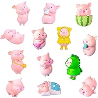 13pcs Pig Figure Animal Toys Set, Pink Pig Cake Toppers Fairy Garden Miniature Piggy Figurines Collection Playset for Christmas Birthday Gift Desk Decoration(Random Styles)