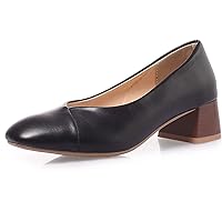 Womens Slip On Office Comfy Block Mid Heels Court Shoes