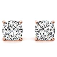FACTES JEWELS Colorless Cushion Cut Moissanite Diamond Stud Earrings For Women in solid Gold and 925 Silver