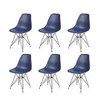 GIA Contemporary Armless Dining Chair with Black Metal Legs, Set of 6, Blue