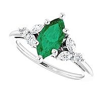 Vintage 1.5 CT Marquise Cut Ring Trillium Green Emerald Engagement Ring Elvish Emerald Ring Woodland Emerald Ring May Birthstone Wedding Ring Bridal Ring Perfact for Gift