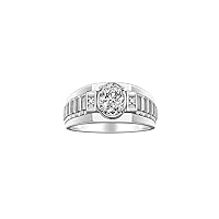 Rylos Men's Rings 14K White Gold Rings Classic Designer Style 8X6MM Oval Gemstone & Sparkling Diamond Ring - Color Stone Birthstone Rings for Men, Sizes 8-13. Mens Jewelry