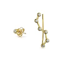 Bling Jewelry Delicate Trendy Horoscope Astrology Zodiac Constellation Stars Celestial Necklace or Ear Pin Climbers and Stud Earrings For Women Teen 14K Gold Plated .925 Sterling Silver