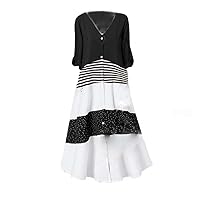 Summer European and American New v-Neck Short Sleeve Printed Long Dress Button Casual Dress