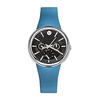 Philip Stein Chronograph Analog Display Wrist Japanese Quartz Colors Large Smart Watch Blue Leather Band Pin Buckle with Black Dial Natural Frequency Technology Provides Energy - Model F43S-LCB-TQ