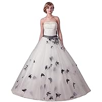 Women's Strapless Elegant Tulle Pearly Formal Prom Gown Wedding Dresses
