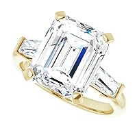 6 ct Emerald Cut Moissanite Rings for Women, Colorless VVS1 Clarity Diamond Rings 14K Yellow Gold Moissanite Engagement Rings for Women Wife Girlfriend Gifts