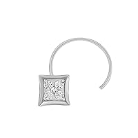 Round Cut White Diamond in 925 Sterling Silver 14K White Gold Finish Diamond Square Shape Nose Stud for Women's