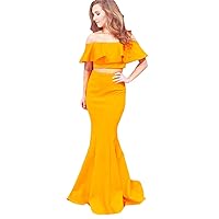 Women's Two Pieces Mermaid Prom Dresses Sweep Train Formal Party Evening Gowns