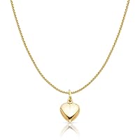 14K Yellow Gold Plain Heart Charm Pendant with 0.9mm Wheat Chain Necklace