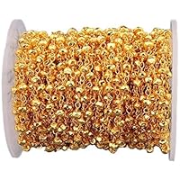 5 Feet Long gem Gold Pyrite 3.5mm Round Shape Faceted Cut Beads Wire Wrapped Gold Plated Rosary Chain for Jewelry Making/DIY Jewelry Crafts CHIK-ROS-CH-56139