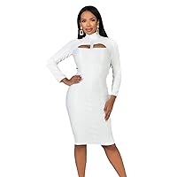 Women's Sexy Hollow Cut Out Bandage Dress Long Sleeves Bodycon Party Midi Dresses