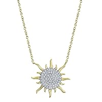 Jewelry Created Round Cut White Diamond 925 Sterling Silver 14K Gold Finish Diamond Sun Pendant Necklace for Women's & Girl's