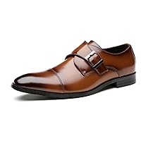 Mens Loafers Buckle Monk Strap Loafers Shoes Business Casual Leather Formal Dress Slip On Shoes for Men