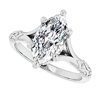 10K Solid White Gold Handmade Engagement Ring 1.0 CT Marquise Cut Moissanite Diamond Solitaire Wedding/Bridal Rings for Women/Her Propose Gifts