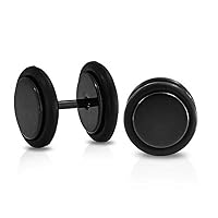 Personalize Black Bar Bell 10MM Round Illusion Faux Ear Plug Earring For Men Black Titanium Over Surgical Steel 16G Screw back