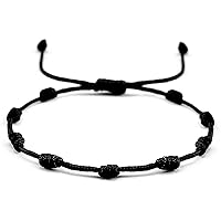 Black Beauty Nazar Dhaga With Knotted Beads Rosary Design Avoid Negetive Enegy Adjustable Black Thread Anklet For Evil Eye & Good Luck, Amulet for Success & Prosperity for Men, Women, Girls & Boys,