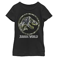 Jurassic Park Little, Big Jurassic World Camo Yellow Dino Girls Short Sleeve Tee Shirt