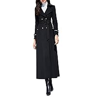 Women's Max-Length Wool Blend Overcoat Double Breasted Woolen Trench Coat Elegant Long Jacket with Belt