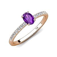 Oval Amethyst & Round Diamond 1 ctw Tiger Claw Set Four Prong Women Engagement Ring 10K Gold