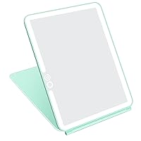 Folding Travel Mirror Lighted Makeup Mirror with 72 LEDs 3 Colors Light Modes, USB Rechargable, Portable, Ultra Thin, CompactVanity Mirror with Touch Screen Dimming for Cosmetic (Green)