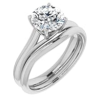 10K Solid White Gold Handmade Engagement Ring 1 CT Round Cut Moissanite Diamond Solitaire Wedding/Bridal Ring for Women/Her, Prefect Gifts for Her