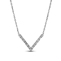 1/2Ct Round & Baguette Diamond V Shaped Necklace Sterling Silver