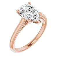 10K Solid Rose Gold Handmade Engagement Ring 3 CT Pear Cut Moissanite Diamond Solitaire Wedding/Bridal Ring for Women/Her, Awesome Ring for Her