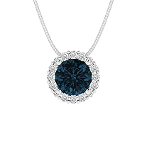Clara Pucci 1.30 ct Round Cut Halo unique Fine jewelry Natural London Blue Topaz Solitaire Pendant With 18