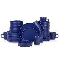Stone Lain Cleo Stoneware 32-piece Round Dinnerware Set, Blue,Service For 8,Coupe - Celina
